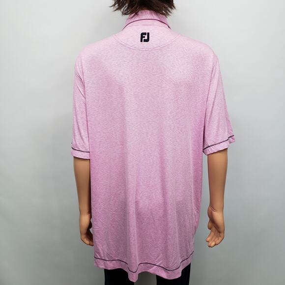 FootJoy Lisle Space Dye Microstripe Polo Shirt Men 2XL XXL Pink Club Logo - Picture 10 of 13